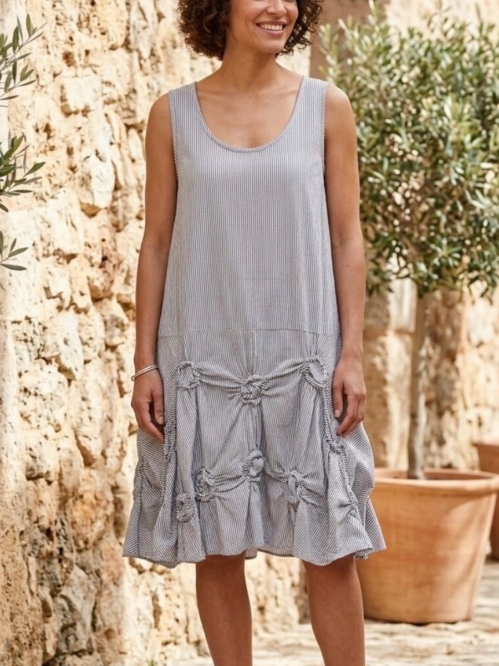 Tulip cotton artsy Lagenlook dress comfy loose coastal resort size M